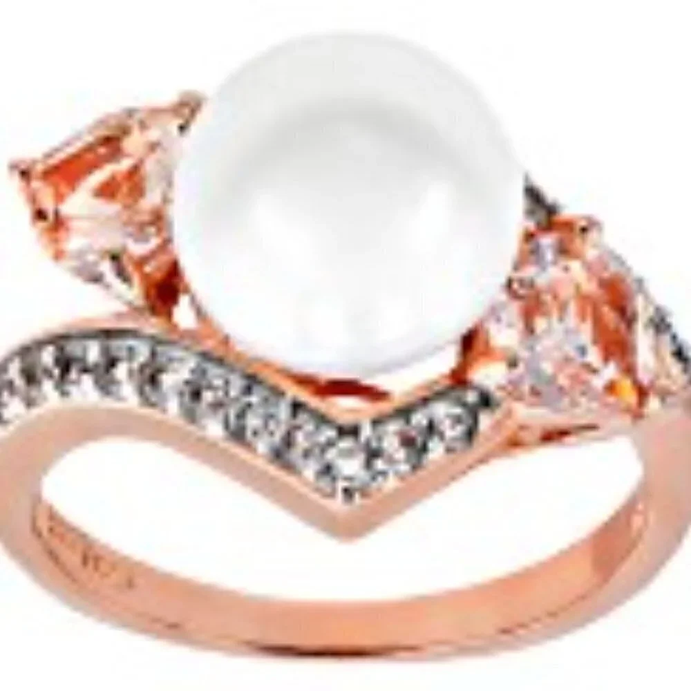 Freshwater Pearl Rose Gold Silver Ring